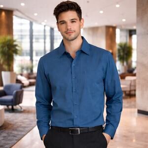 C22 Zeroyaa Button Down Shirt Stretch Solid Long Sleeve Casual Size L NWT